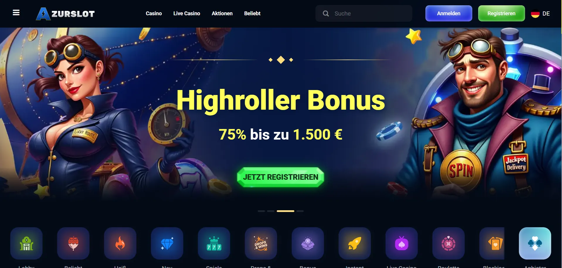 Azurslot Casino-Menü
