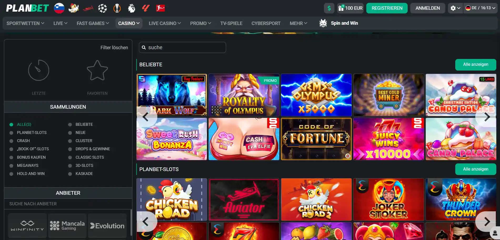 Planbet Casino-Spiele